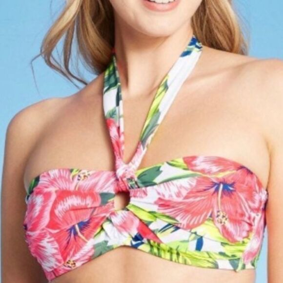 KONA Sol tropical floral print halter bikini top woman's‎ Size small NEW padded - Picture 2 of 13